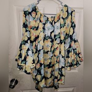 Chaps floral flow shirt, xl, yellow/blue